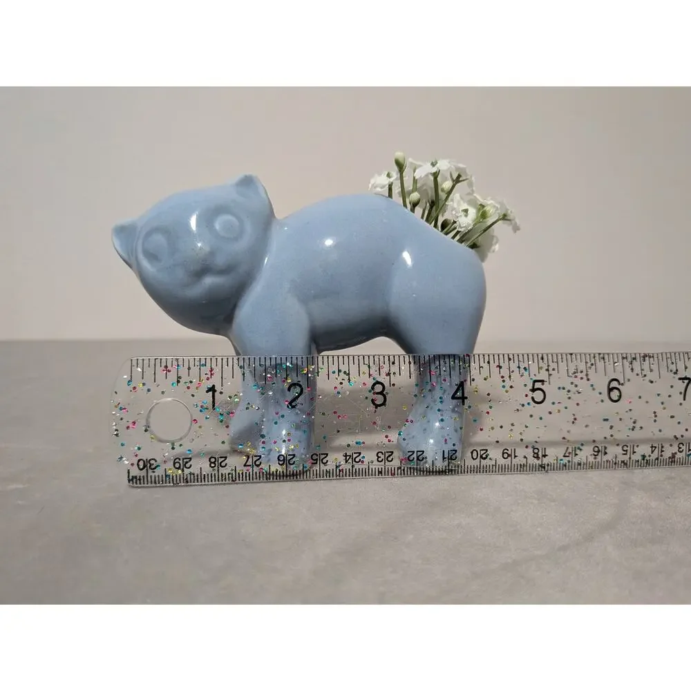 Vintage McCoy Morton Ceramic Blue Cat Planter Vase Arched MCM Kitten 1950s